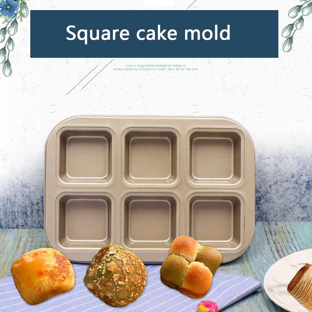 Muffin Cake Pan 6-Cavity Square Non-Stick Cupcake Tray Bakeware for Oven Baking