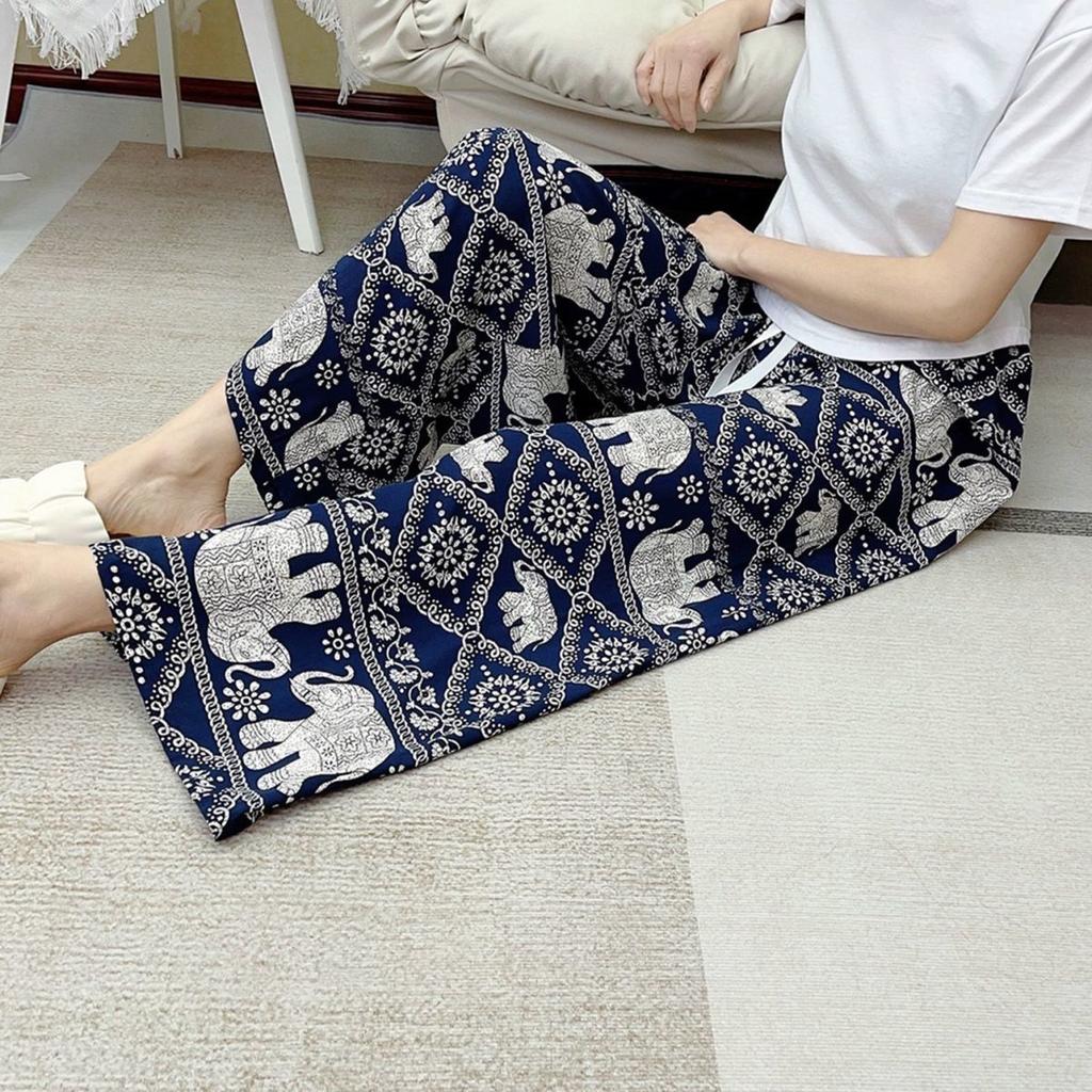 Summer Thin Cotton Rayon Ultra-Light Puff Wide Leg Ankle Pants for Women  Home Pants Plus Size Artificial Cotton Pants