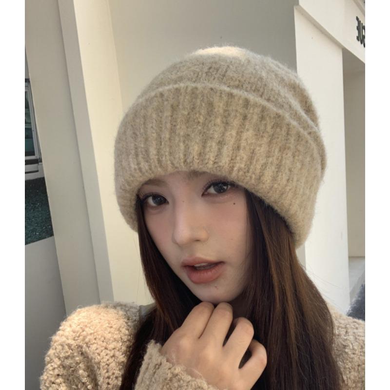Warm Woolen Hat for Women Korean Version Versatile Ear Protection Cold Hat Big Head Circumference Showing Face Small Wool Knitted Hat Trendy