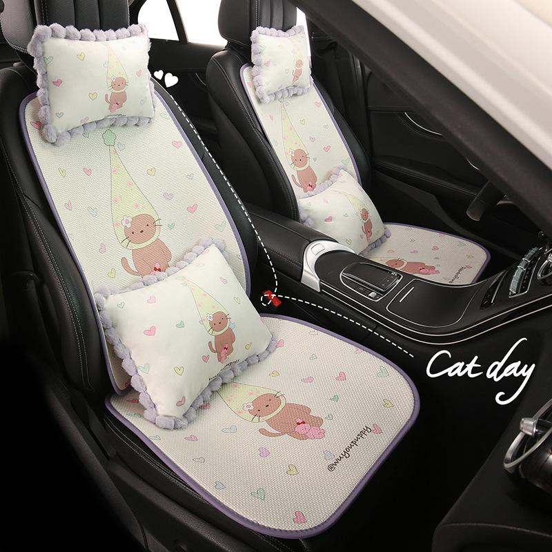 Cute Hemp Car Seat Cushion for ORA Good Cat, ORA 5, Kia EV5, K3, K5 - Ideal for All Seasons
