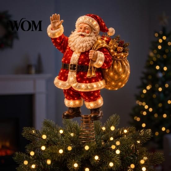 Uniek Winter Huis Ornament Verlichte Kerstboom Topper, Verlichte Kerstman Peperkoek Notenkraker Boomtop Warm Wit LED Topper met