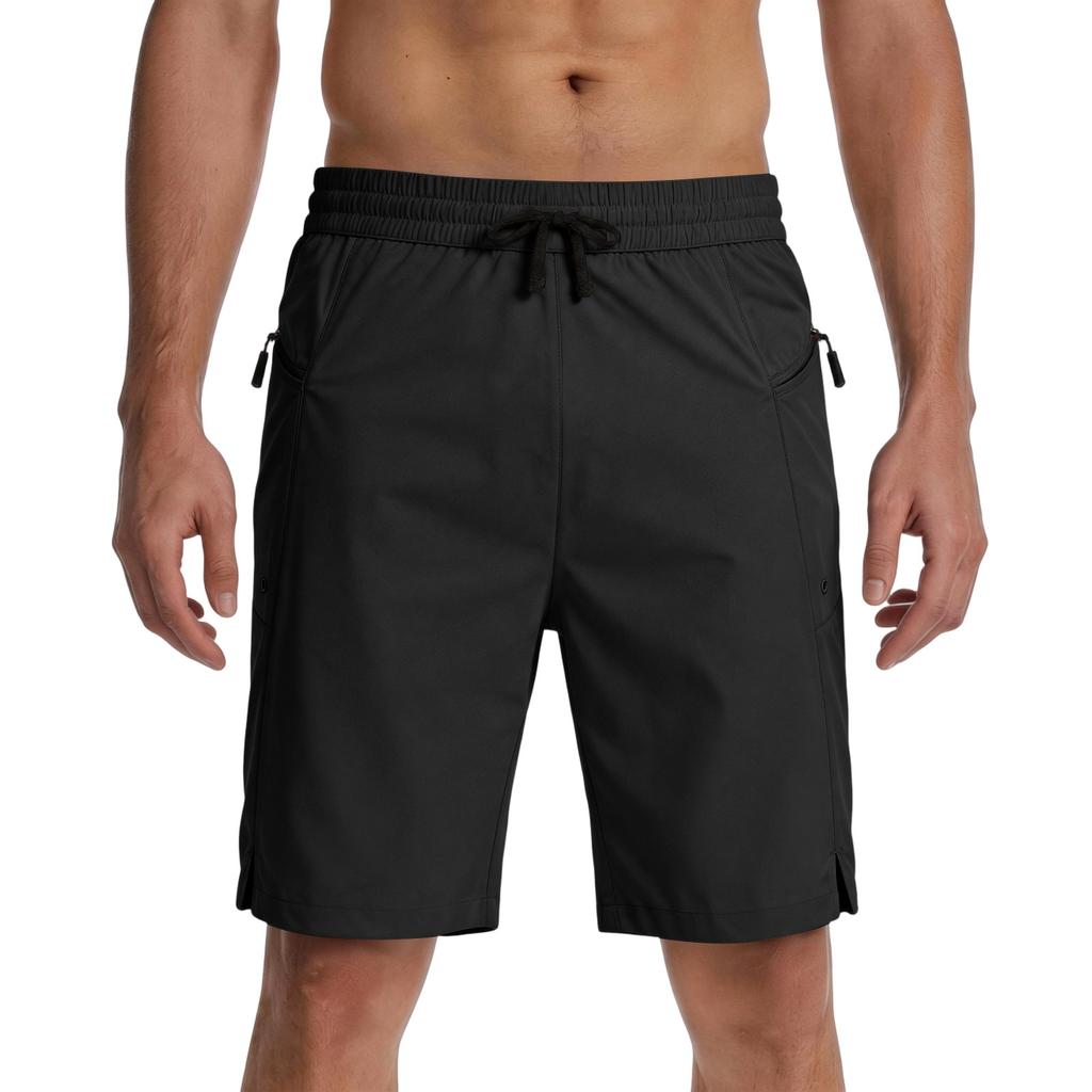Men's Lightweight Quick Dry Sport Shorts with Zipper Pockets Elastic Waistband Breathable Fabric Casual Five Inch Inseam