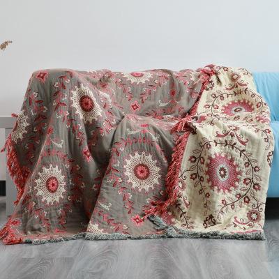 European Cotton Blanket And Throws Gauze Flowers Sofa Towel Double-sided With Tassels Four Seasons Leisure Blanket Thin Quilt 150x200cm 1pcs