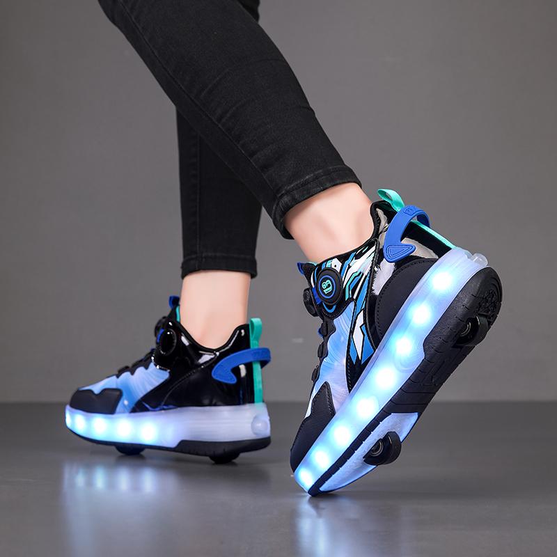 Boys/girls Two-wheel Dual-purpose Roller Skates Double Row Heely Shoes Roller Skates Luminous Sports Shoes Rechargeable