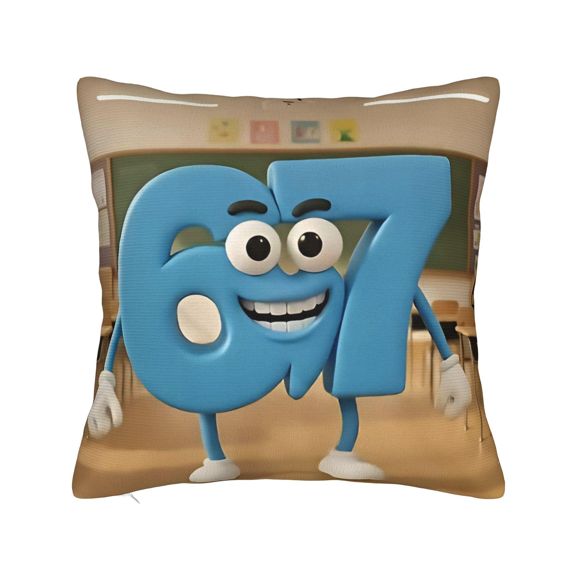 

67 Six Seven Meme Pillow Cover Brainrot Design Cushion Cover Novelty Pillow Case For Office Car Home Decor 12x12Inch