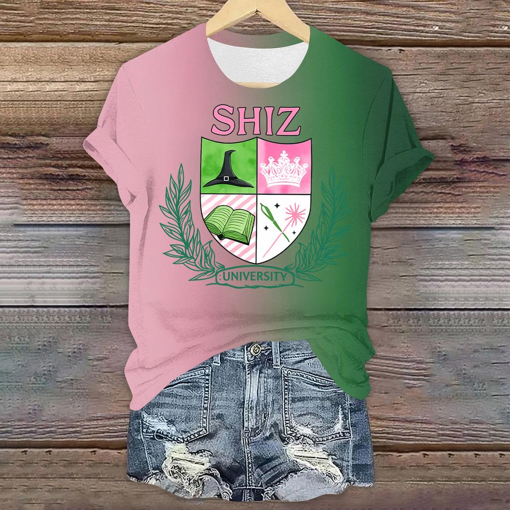 Women's Casual Printed T-shirt Round Neck Pullover Short Sleeve Top