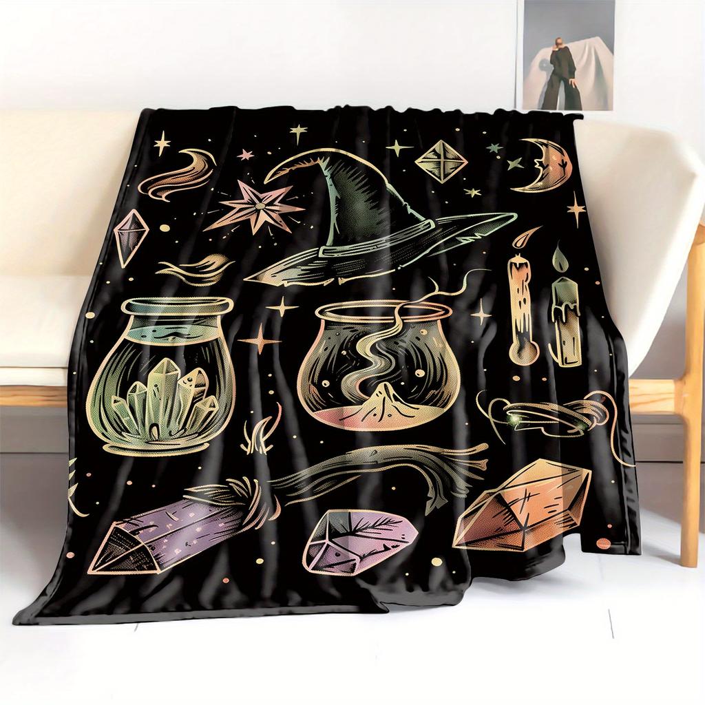 1PC Digital Print Winter Flannel Blanket - Soft and Comfortable, Holiday Blanket Digital Print Festive Halloween