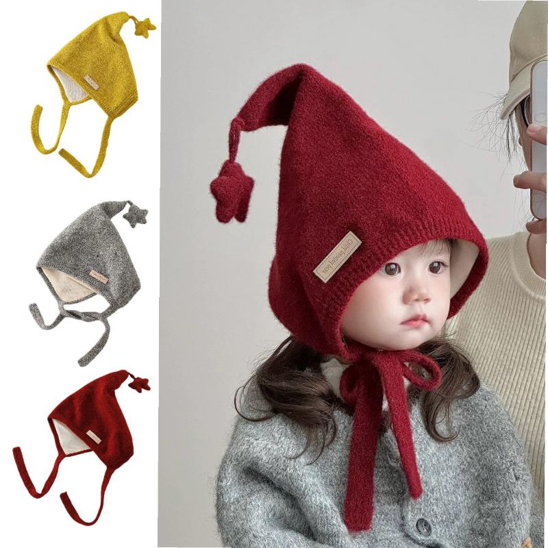 Windproof Soft Warm Hat Ear Protection With Star Warmer Beanie Cap Lace Up Design Outdoor Thick Ear Protection Bonnet Children