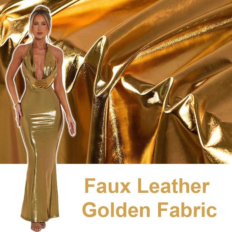 Tecido Couro Sintético 50x145cm Dupla Face Dourado Brilhante Ouro Macio Impermeável Tecido DIY