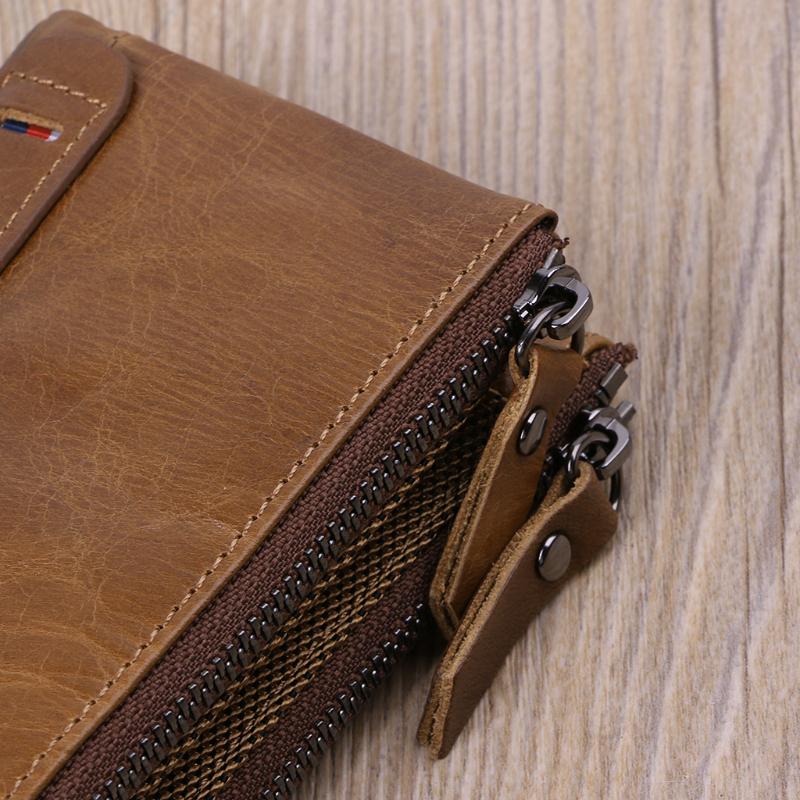 Мужской кошелек из натуральной кожи с двойной молнией — фото 2