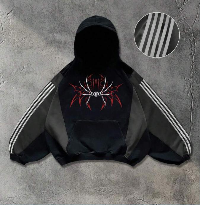Sweat à capuche American high street araignée sombre impression 3D association de couleurs marque tendance de niche hip hop rétro sweat à capuche ample