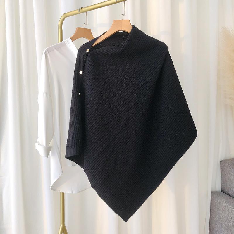 Neuer Frühling Damen Strickschal Schals Gestrickter Pashmina mit Knopf Weste Uni Kaschmir Schal Wickel Bufandas Mujer Ponchos Umhang