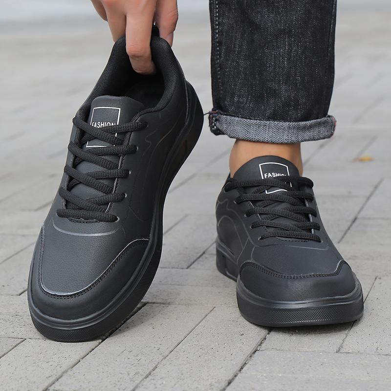 Herren-Sneakers Mode PU-Leder Herrenschuhe Outdoor-Jogging-Trainingsschuhe Hochwertige Bequeme Schuhe für Herren Schwarz 1