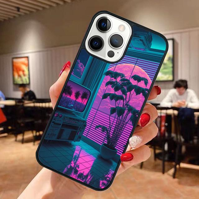 80s Retrowave Neon Palms Tree Phone Case For iPhone 17 Air 13 12 14 15 16  Cover For Apple Pro Max Plus