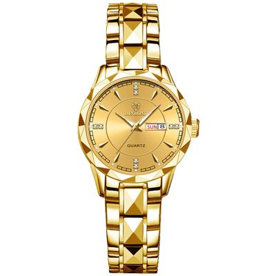 Women's Gold Analog Watch with Simple Design, Day Display, Calendar, 3ATM Water Resistance, Stainless Steel Strap, Casual and Business Style -