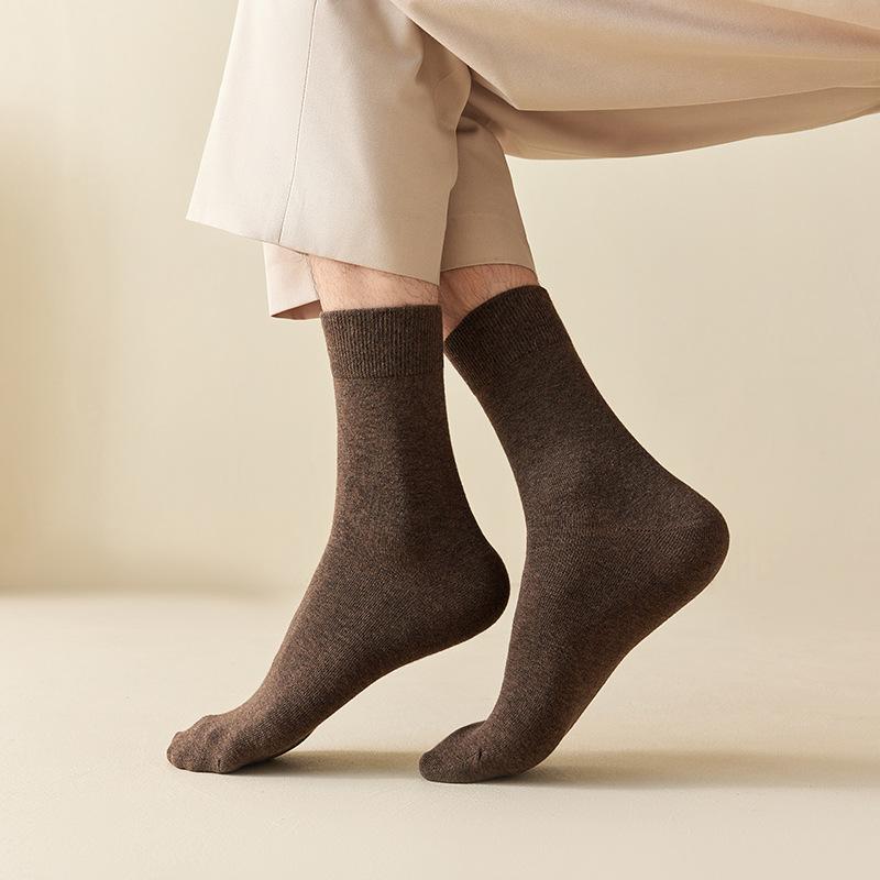 Men's Spring and Autumn Pure Cotton Solid Color Business Antibacterial and Deodorant Tube Socks