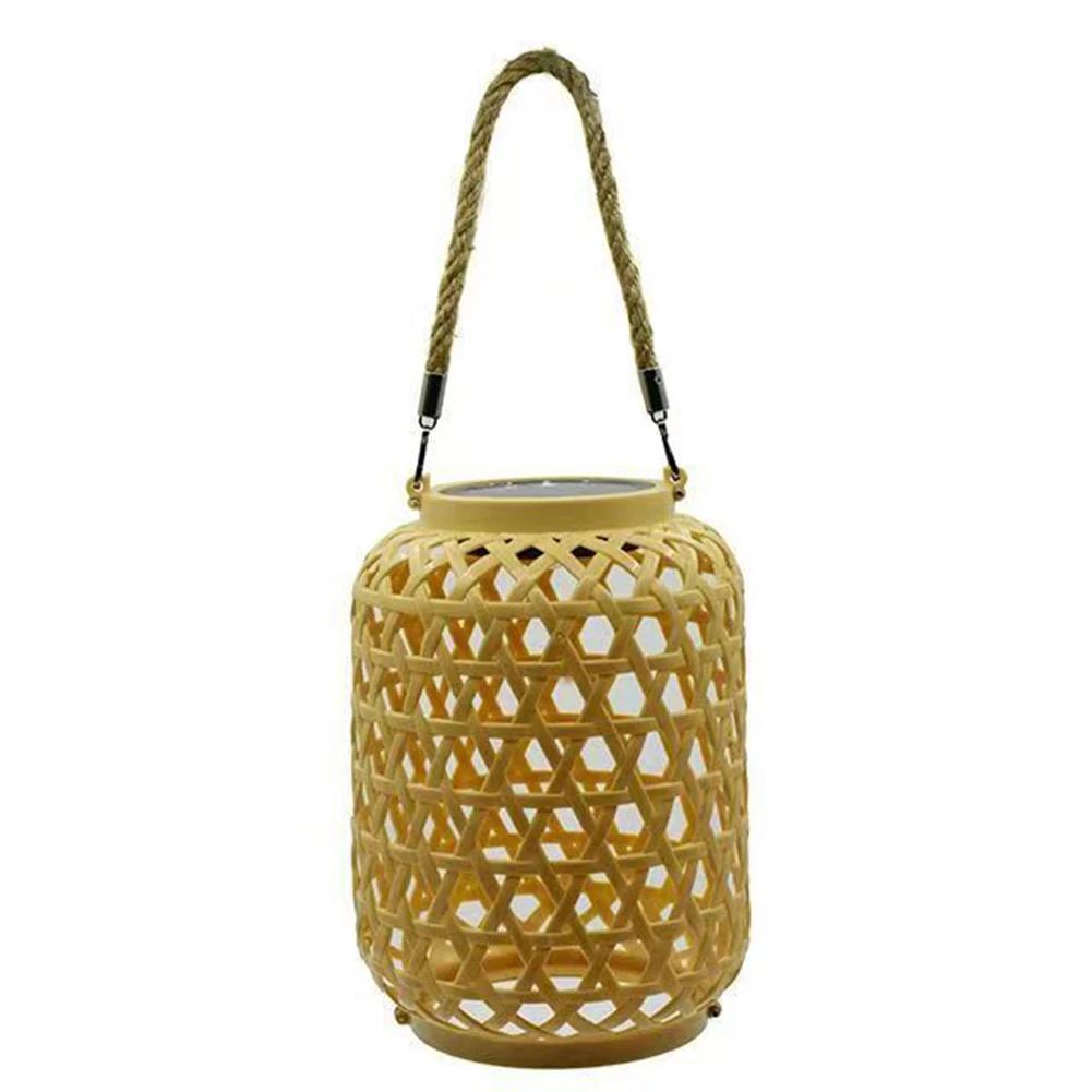 Outdoor Hanging Light with Handle Solar Rattan Lantern Waterproof Natural Bamboo Solar Outdoor Light for Yard Patio Lawn Pathway