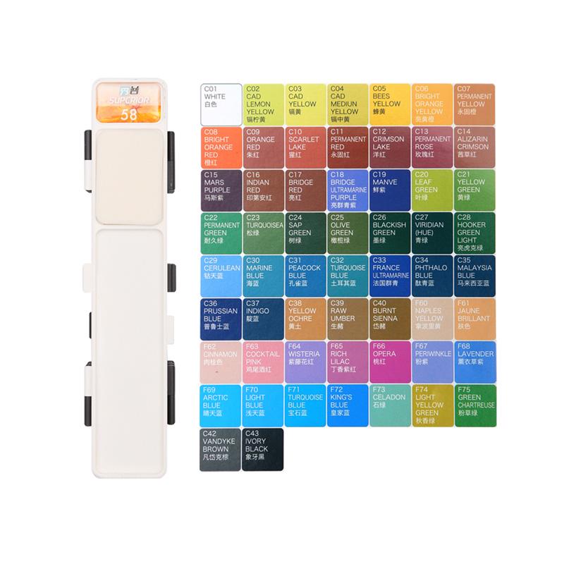 

Новый набор однотонных акварельных пигментных красок 18/38/58 цветов с водяной кистью и подарочной коробкой