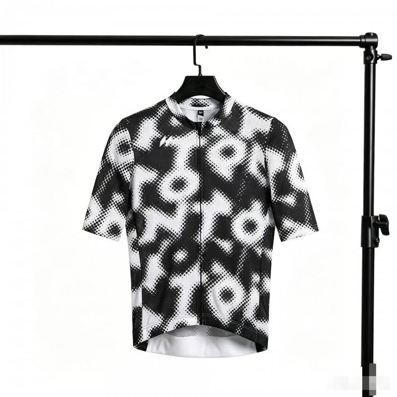 Unisex Cycling Jersey Short Sleeve Black White Polka Dot Letter Print Breathable Quick Dry Bike Shirt