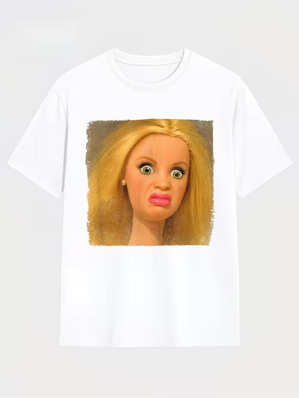 Funny Doll Face Meme T-Shirt | Hilarious Disgusting Expressive Eyes & Mouth Design M