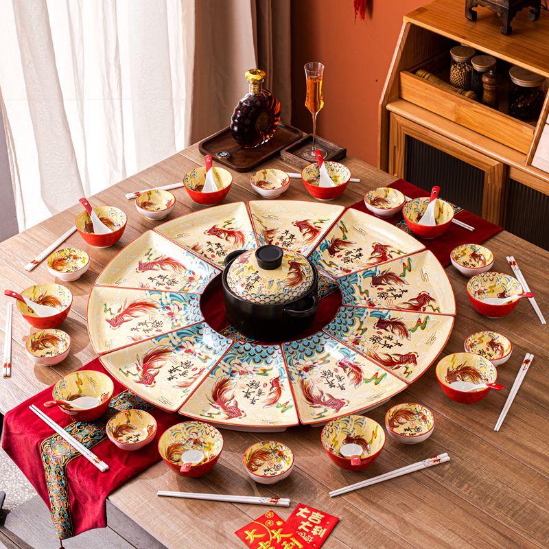 Naijiang Red Ceramic New Year Dinnerware Set
