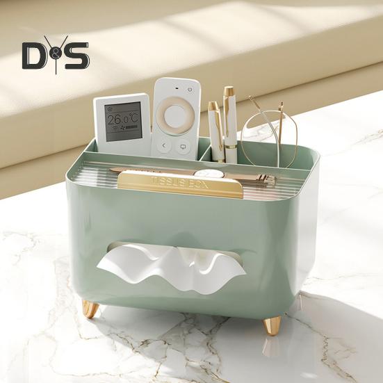 Multifunctional Tissue Box Cover Holder with Storage Compartments Large Capacity Rectangular Napkin Tissue Organizer