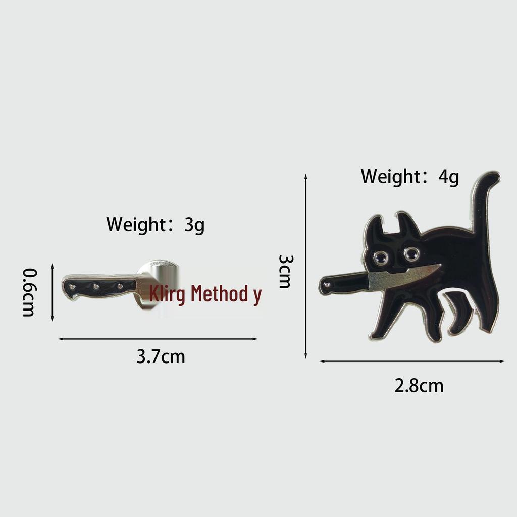 Black Cat Cartoon Knife Brooch with English Letter Design - Creative Fashion Bag Accessory Badge