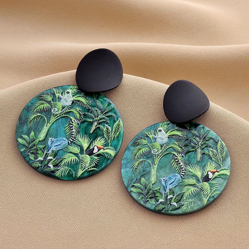 

H781 круглый Ретро Нишевый Зеленый Смола Серебряная Игла Black