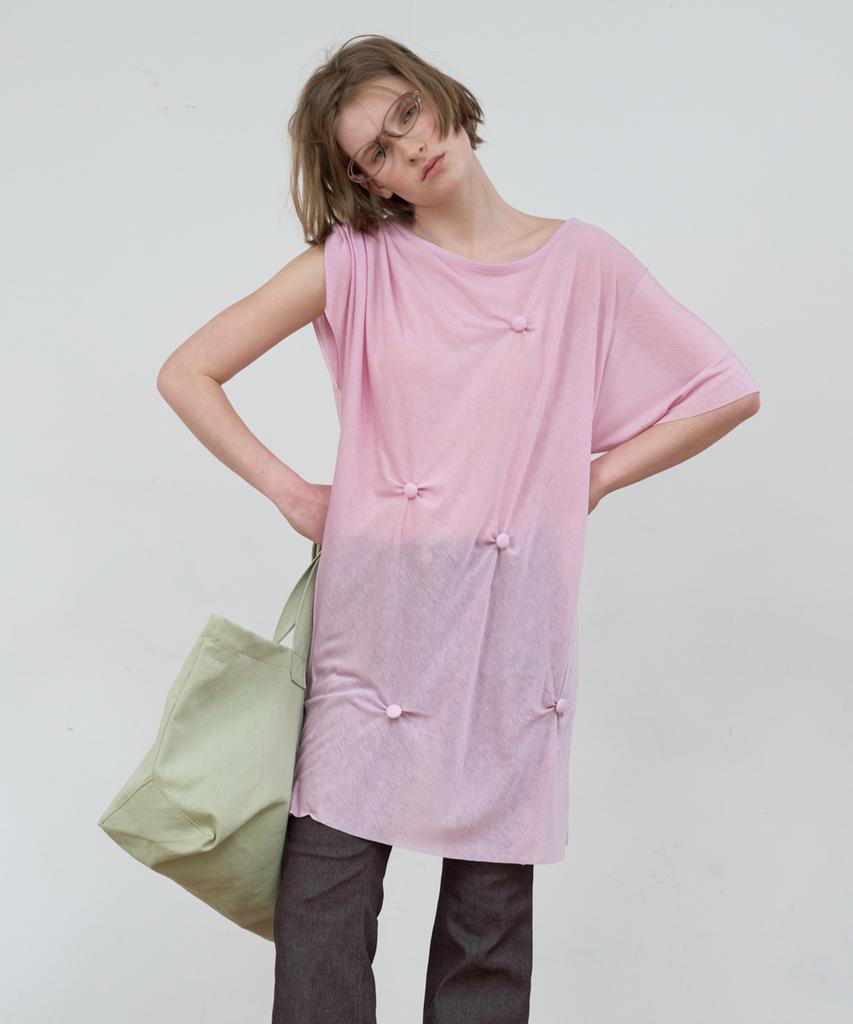 MA JOURNEE Button Detail T-Shirt_Pink