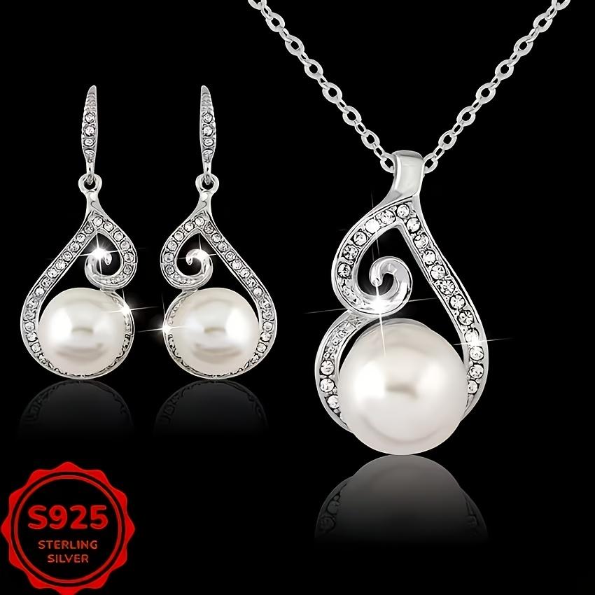 S925 Bridal Rhinestone Pearl Necklace Jewelry Set European and American Banquet Dress Earrings Accessories