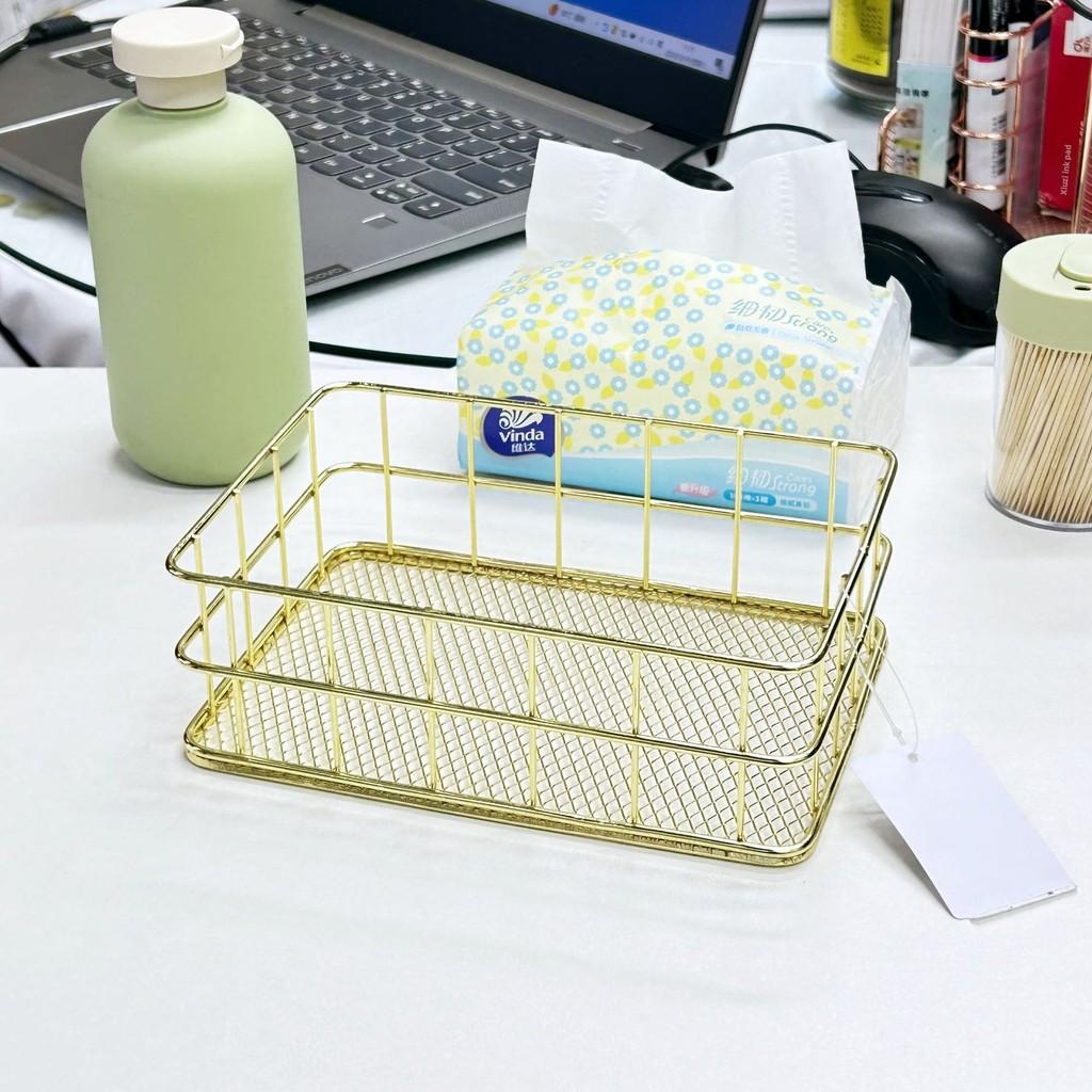 Slim Metal Storage Basket With Steel Mesh Base For Accessories And Small Items