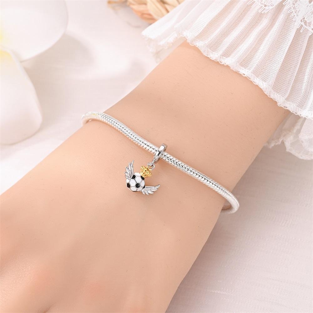 Charm-Perlen Anhänger Echte Kupferbeschichtete Glücklicher Fußball Gedenkanhänger Perlen Anhänger Kompatibel Mit Armbändern Diy Feines Geschenk Schmuck für Frauen