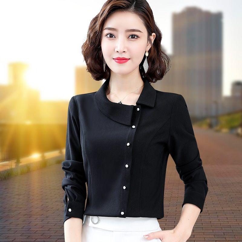 Chiffon Shirt Doll Collar Solid Color Women's Long Sleeved Blouse Spring Autumn New Fashion Temperament Bottoming Top S-4XL