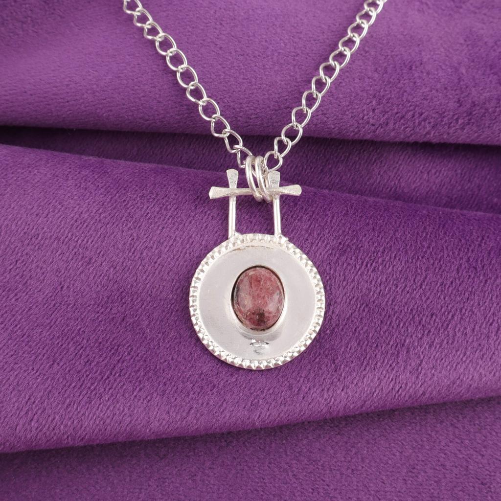 Oval Black Rhodonite Gemstone 925 Sterling Silver Engagement Gift Unique Pendant PP-57-28