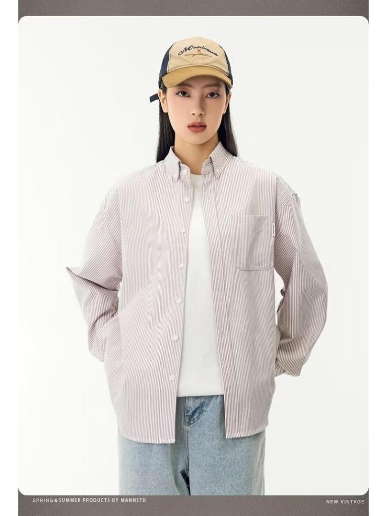 Women's Korean Style Striped Long-Sleeve Shirt Jacket - New Spring Casual Outerwear