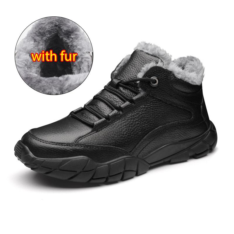 

Мужские зимние ботинки из натуральной кожи с мехом, сохраняющие тепло, мужские водонепроницаемые кроссовки для активного отдыха, нескользящие ботинки по щиколотку 38