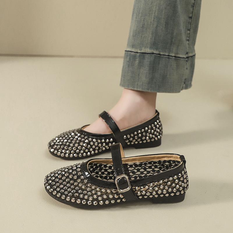 

Туфли Мэри Джейн с горным хрусталем, женские, полые, легкий вечерний бриз, лето 2025, новинка, с юбкой, балетки 40