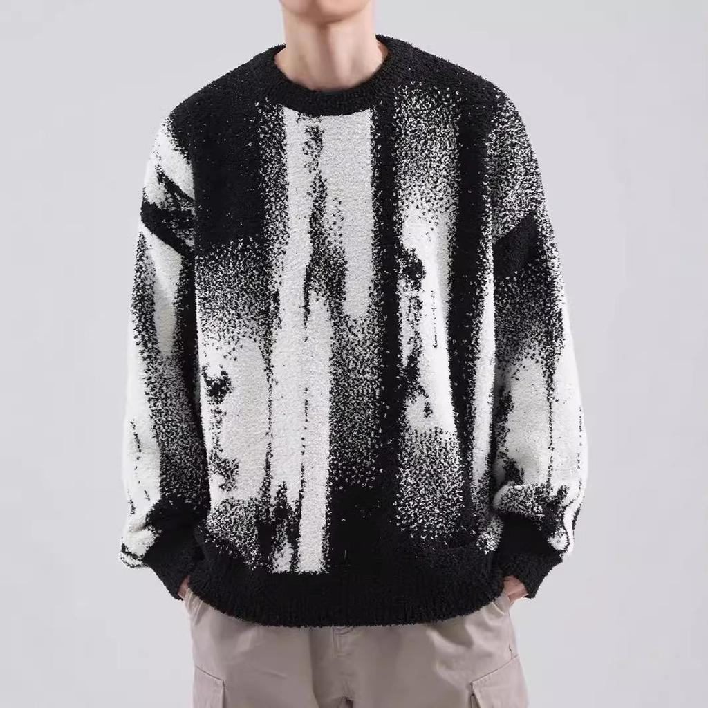 Men's Retro Tie-Dye Crew Neck Sweater - Autumn/Winter Cool Streetwear Trendy Loose Knitwear
