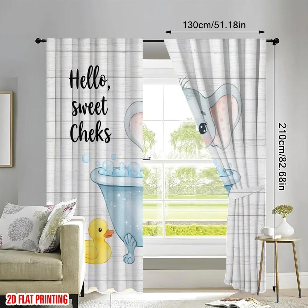 Sheer Jit Cartoon Elephant Curtain Design Drapes Nursery Windows Home Decor Set Of 2 Made Polyester With Rod Pocket Washable
