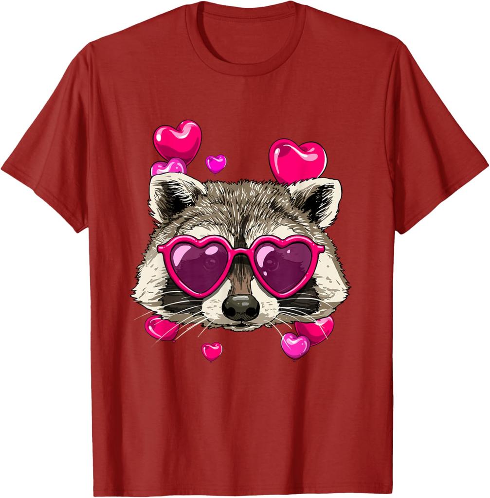 Waschbär Mit Herz-Sonnenbrille Valentinstag Lustiger Müllpanda Grafik-T-Shirt für Herren