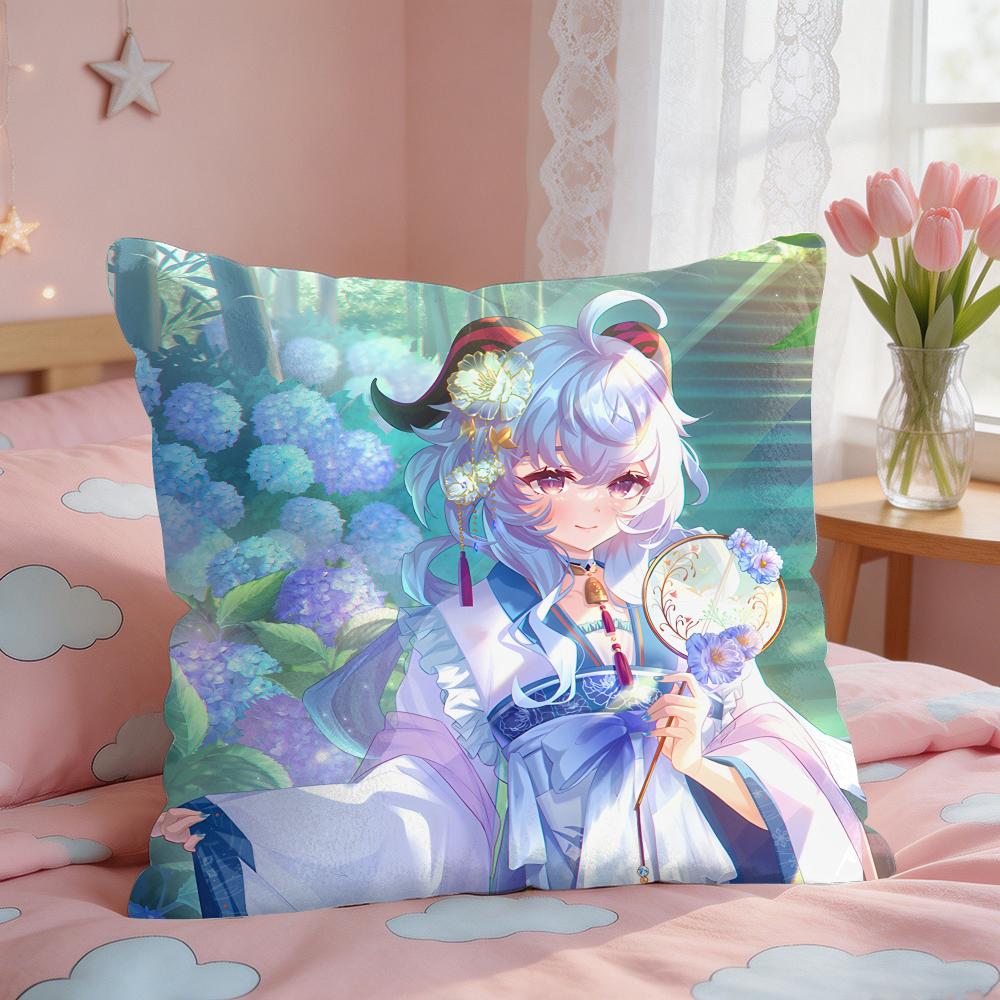 Ganyu Genshin Impact Cushion Cover Square Short Plush Pillow Case Living Room Sofa Home Decor Funda X