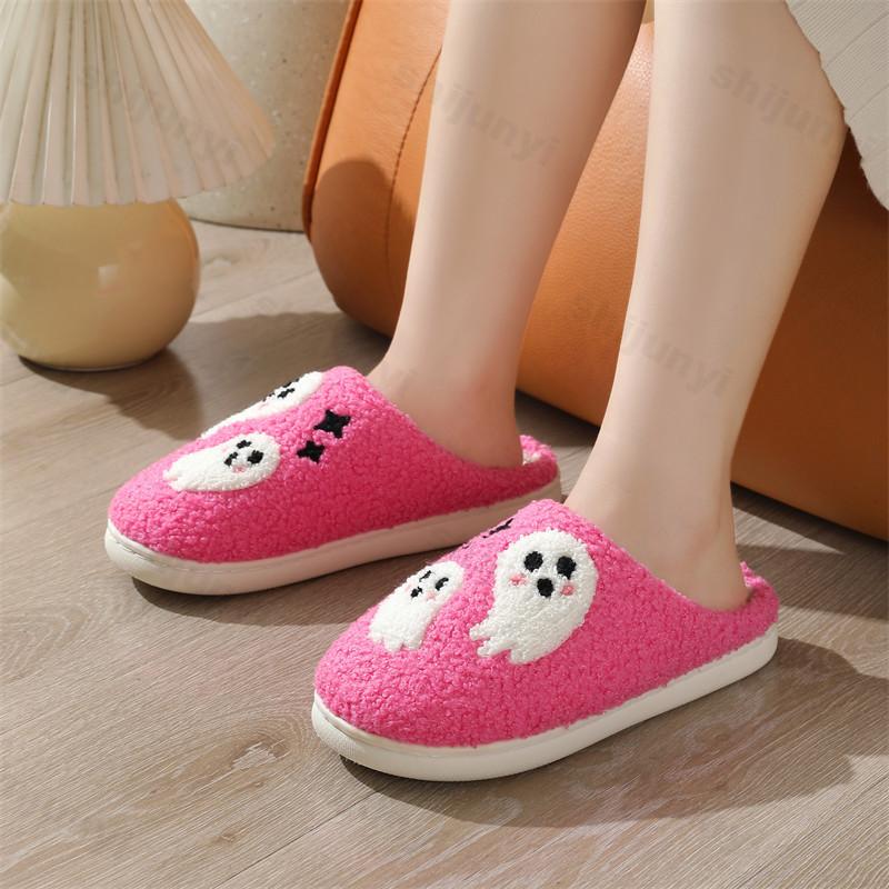Fashion Couple's Cotton Slippers Winter New Halloween Indoor Non Slip Women Home Shoes Lightweight Comfortable Soft Sole Warm Men Flats