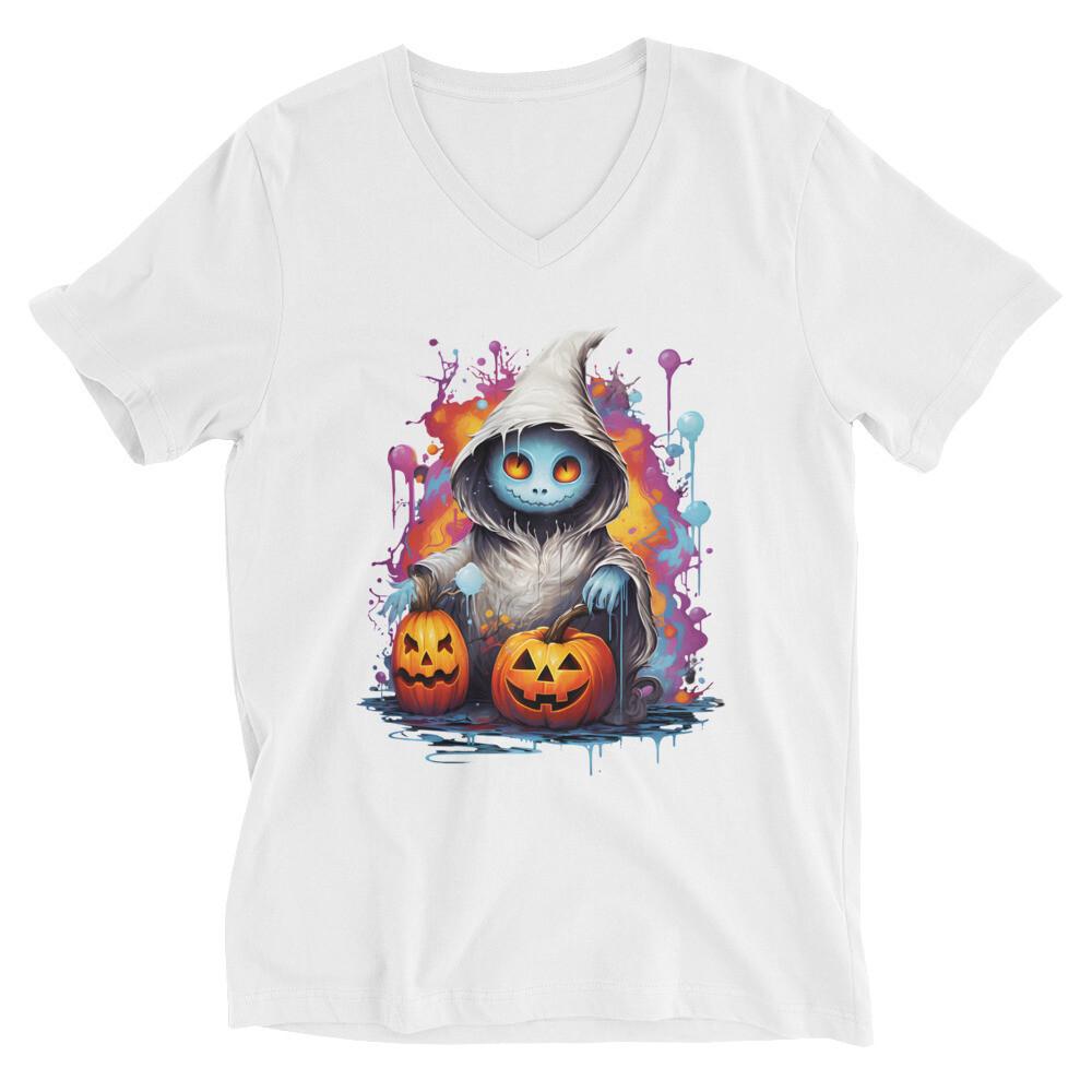 Unisex Short Sleeve Halloween V-Neck T-Shirt S разноцветный