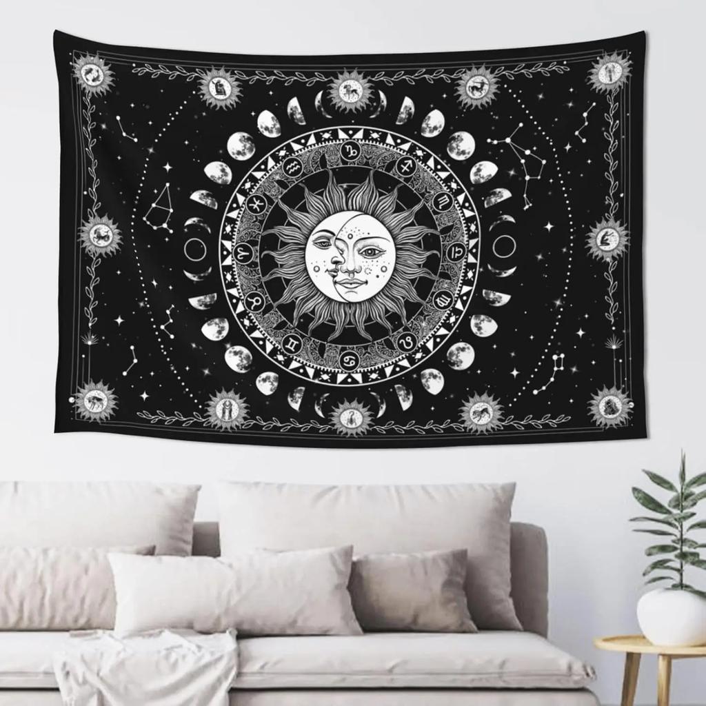 Moonlit Floral Tapestry Full Moon Blossom Motif Bedroom Headboard Wall Hanging Interior Design Style Room Decoration