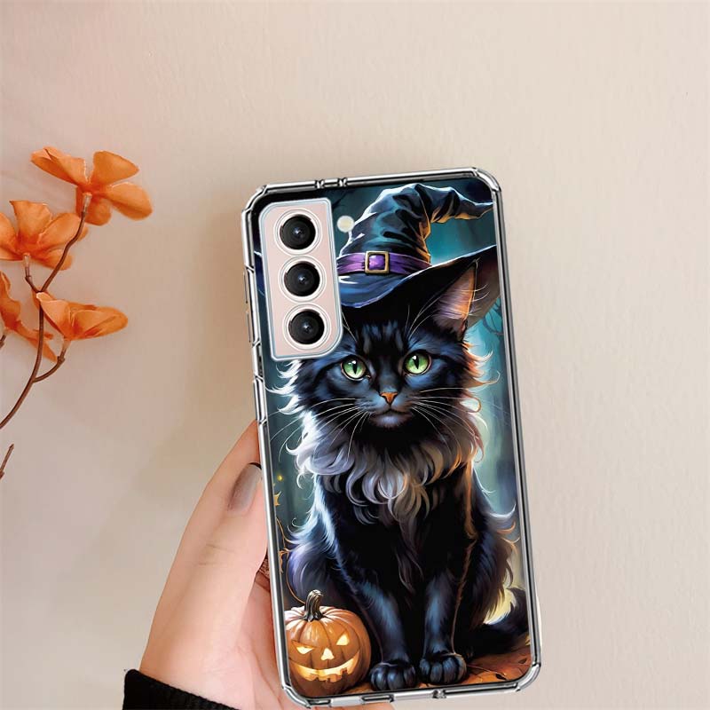 Halloween Magic Cat Clear Phone Cases for Samsung S26 Ultra Galaxy S25 Edge S24 S23 FE S21 Plus S20 S22 S10 Cover Patterned Comp
