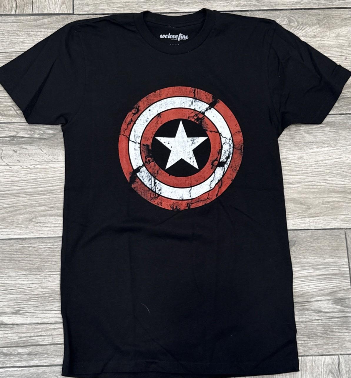 2016 Captain America Distressed Shield Logo Style Black T-Shirt Marvel Sz Small S разноцветный