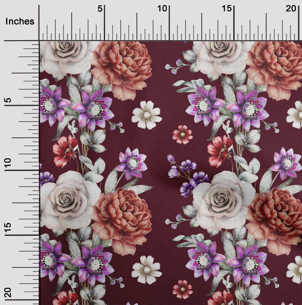 oneOone Cotton Flex Black Fabric Leaves|Lotus & Rose Floral Quilting Supplies Print Sewing Fabric By The Yard 40 Inch