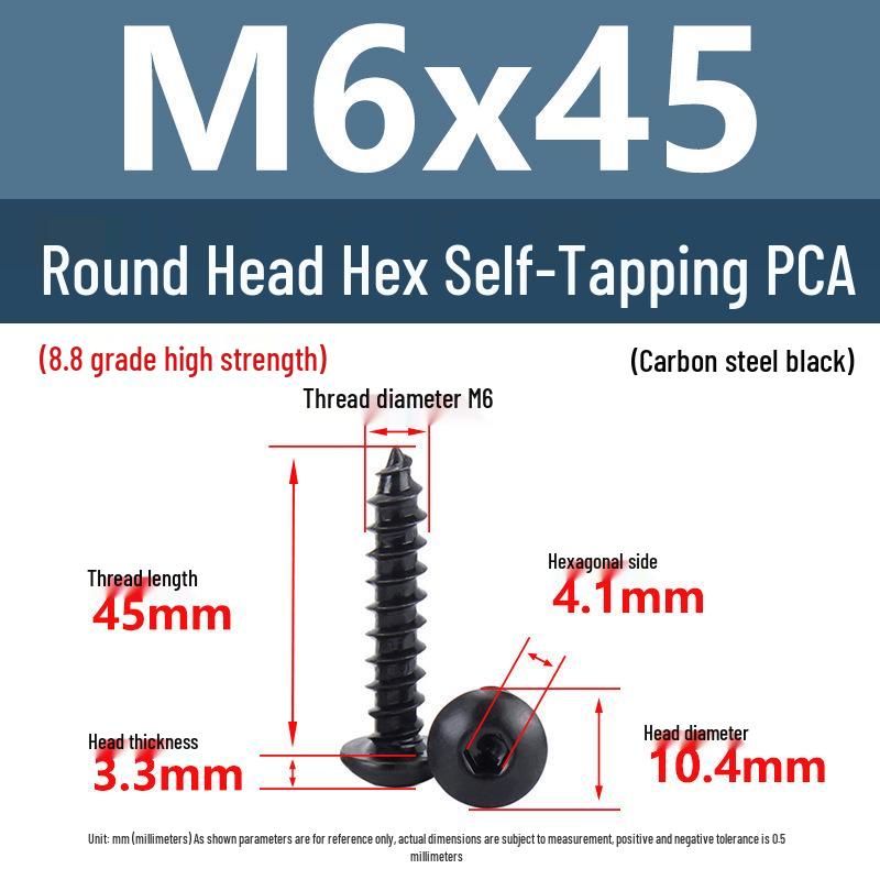 Yigu Černé šrouby s vnitřním šestihranem s vysokou pevností, třída 8.8, M2-M6, kulatá/talířová hlava