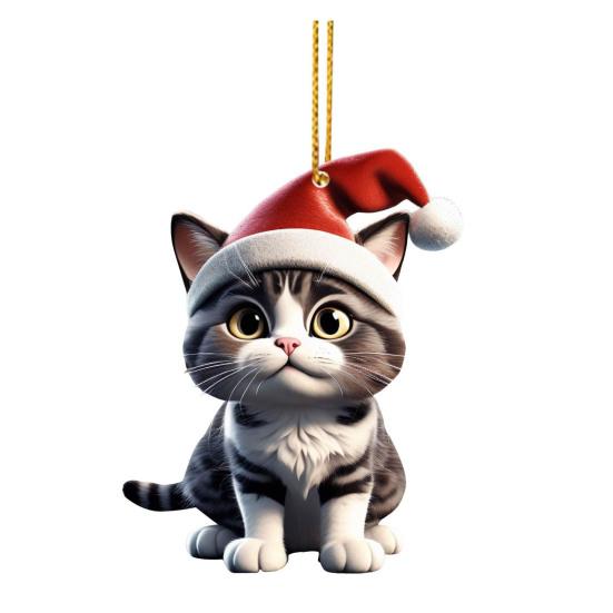 Christmas Cat Ornament 2D Acrylic Cute Cat Xmas Tree Pendant