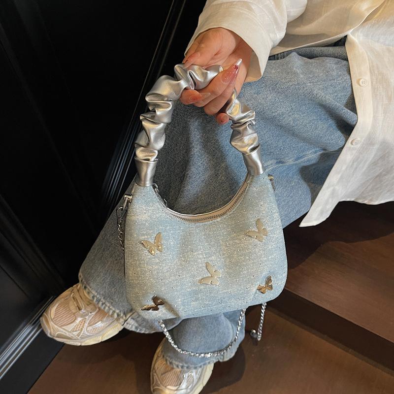 This year's popular bag summer 2025 new Korean version fashion pleated handbag women's versatile denim dumpling bag